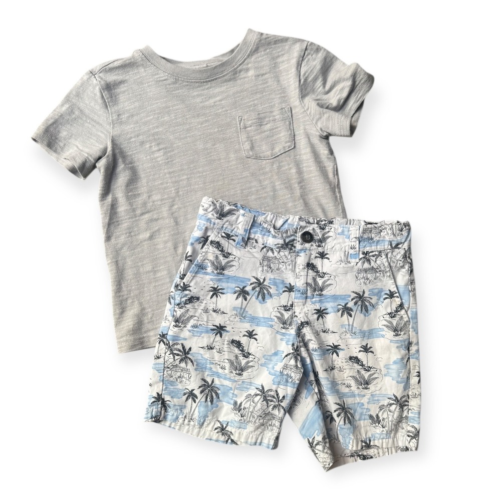 Janie and Jack Boys Pocket Tee and Tropical Palm Tree Print Shorts Set (4/5)